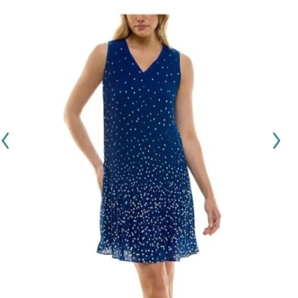 Nanette Lepore Women’s Size 10 Crepe Chiffon Mini Dress Blue V Neck Zip Up